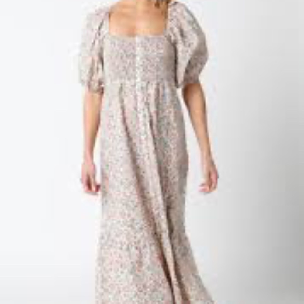 Floral Puff-Sleeve Maxi Dress - Cream